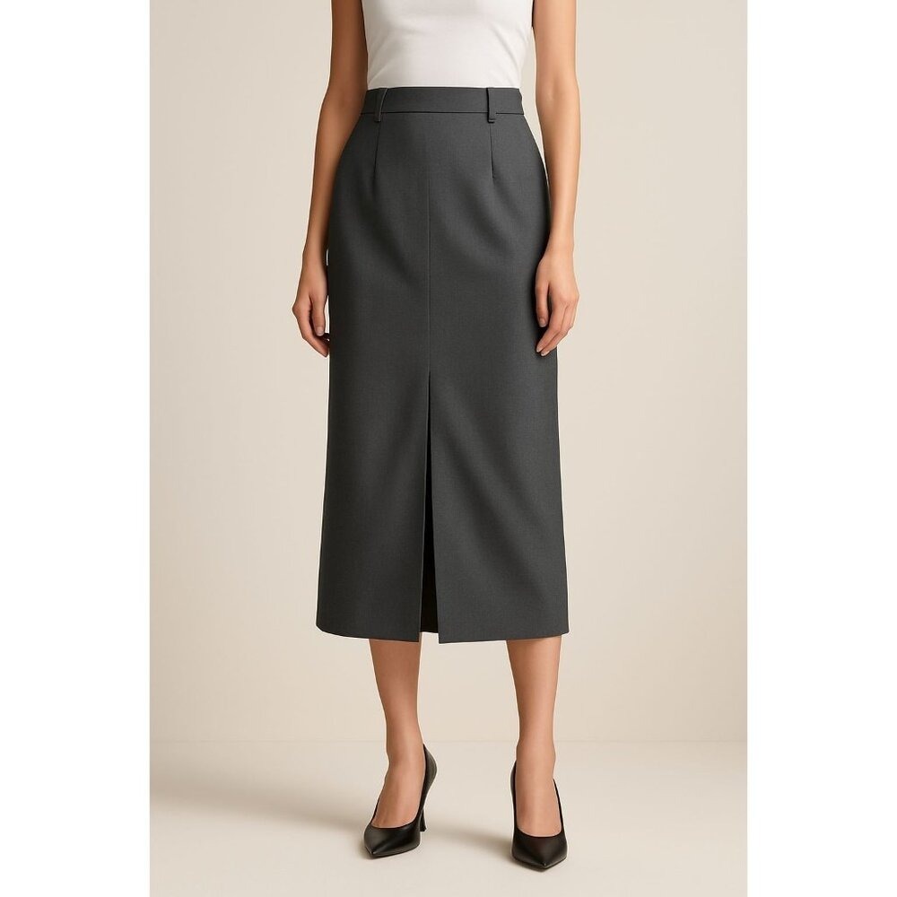 Bulubulu Skirt Womens Large Front Slit Charcoal Gray Preppy Academia Officecore